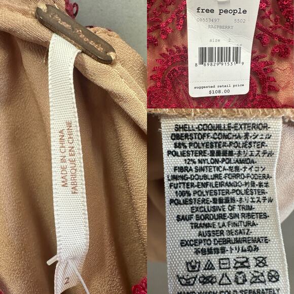 Free People Night Shimmers mini dress raspberry red Size 2 NWT New - Picture 3 of 13